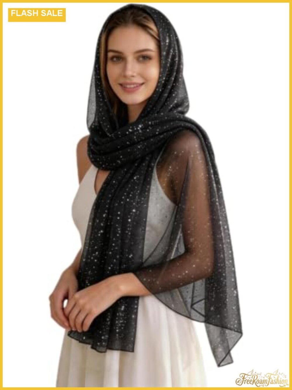 Women Sequin Scarf Sparkly Mesh Head Scarf Shawl Wrap